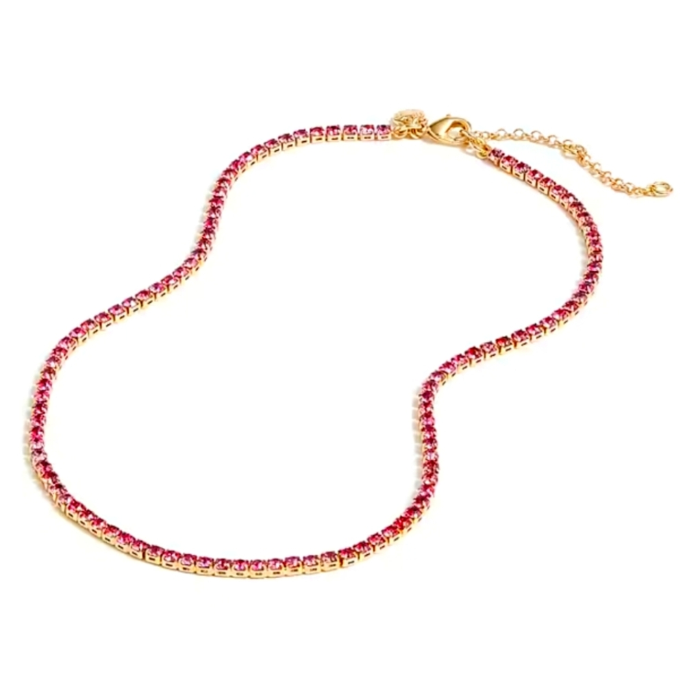 🆕 J. Crew Pink Azalea Crystal Gold Tennis Statement Necklace